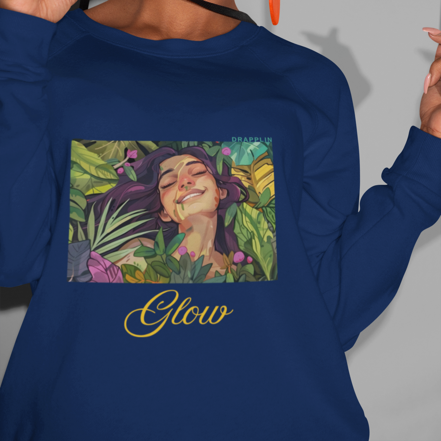 Glow Navy Blue Woman Regular Typographic Printed Sweatshirt