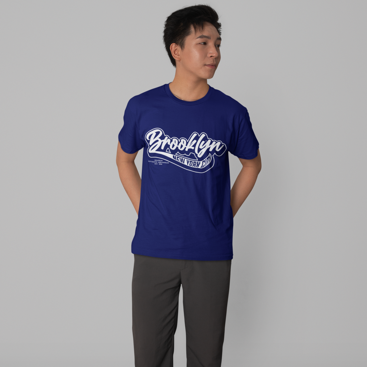 Brooklyn Royal Blue Typographic Crew Neck Graphic Printed T-shirt