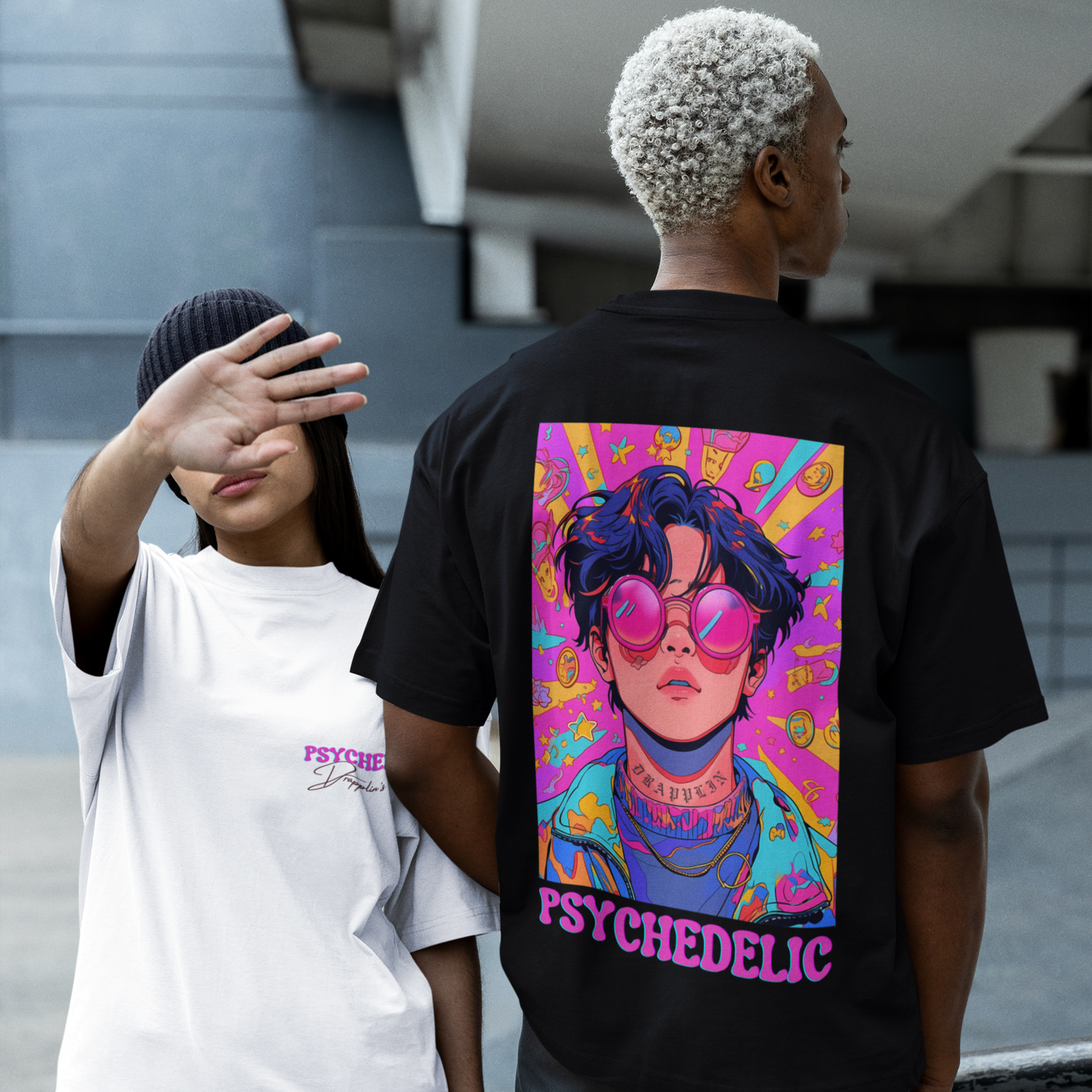 Psychedelic Premium Black Oversized Typography Back Printed T-shirt