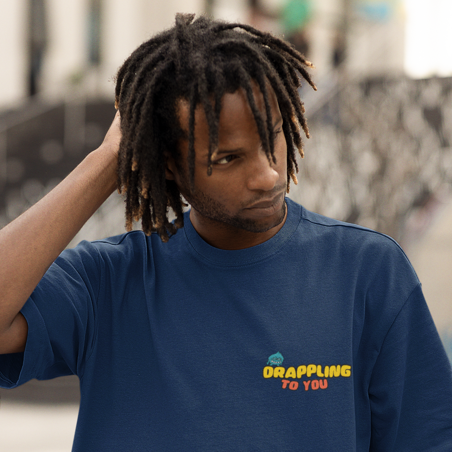 Drapplin To You Premium Navy Blue Oversized Typography Back Printed T-shirt