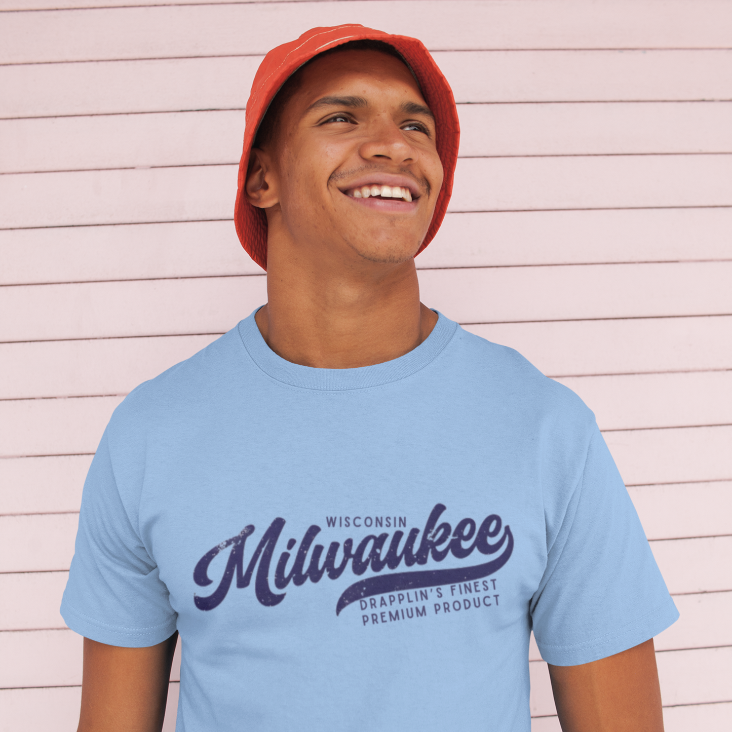 Milwaukee Baby Blue Crew Neck Graphic Printed T-shirt