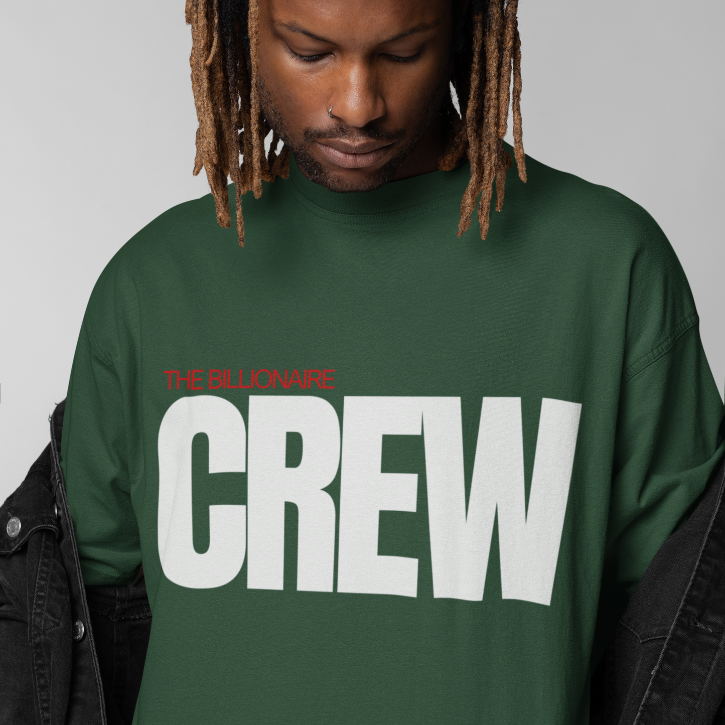 Crew Premium Forest Green Oversized Typography Back Printed T-shirt