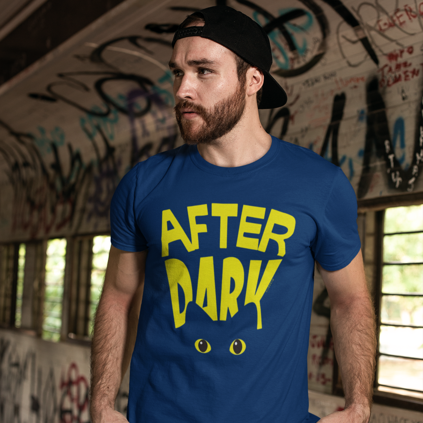 After Dark Navy Blue Crew Neck Graphic Printed T-shirt