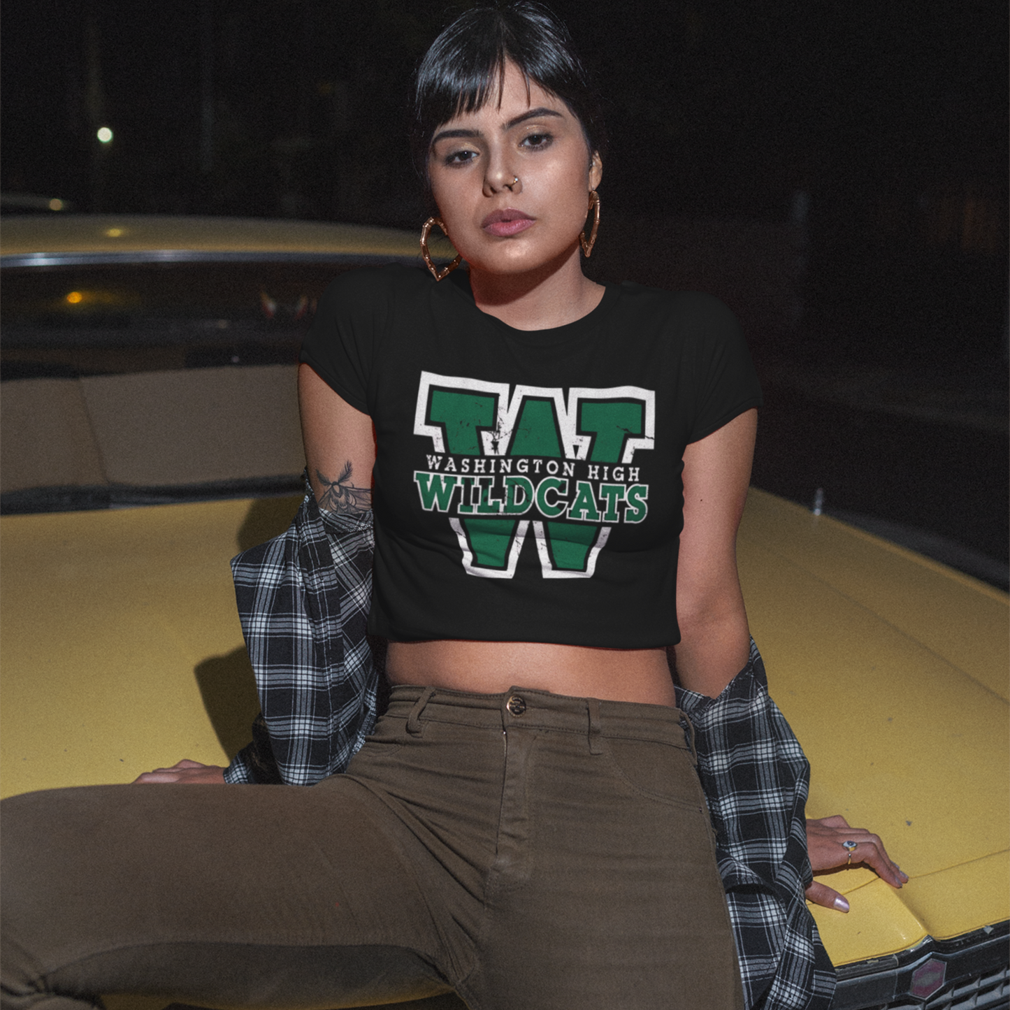 Women's Wildcats Black Graphic Printed Crop Top T-shirt