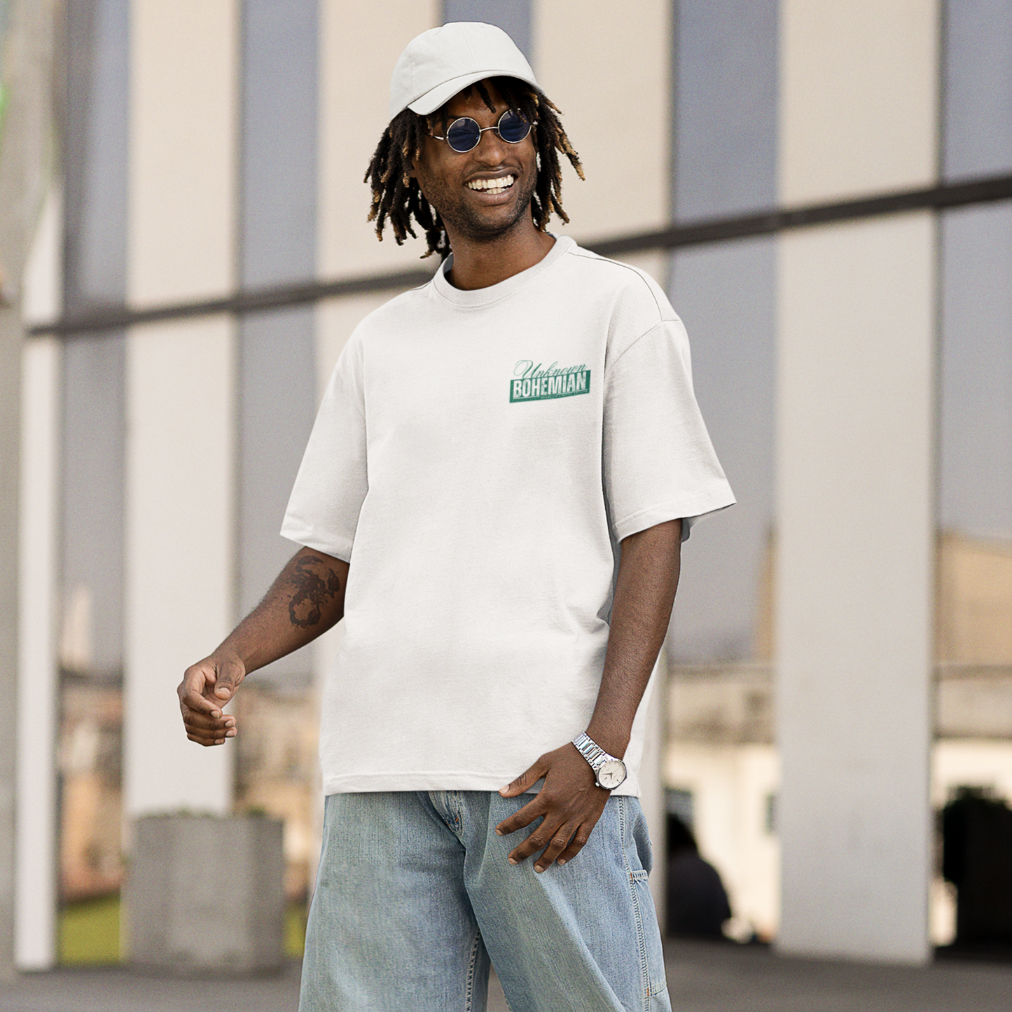 Unknown Bohemian Premium White Oversized Typography Back Printed T-shirt