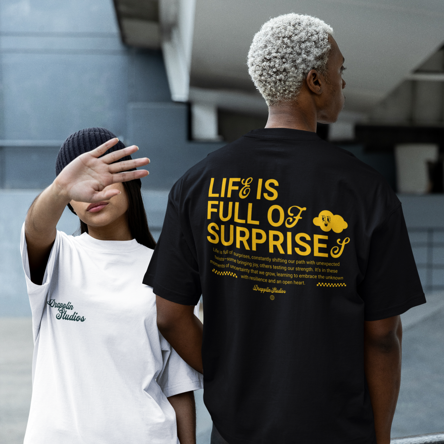 Surprises Premium Black Oversized Typography Back Printed T-shirt