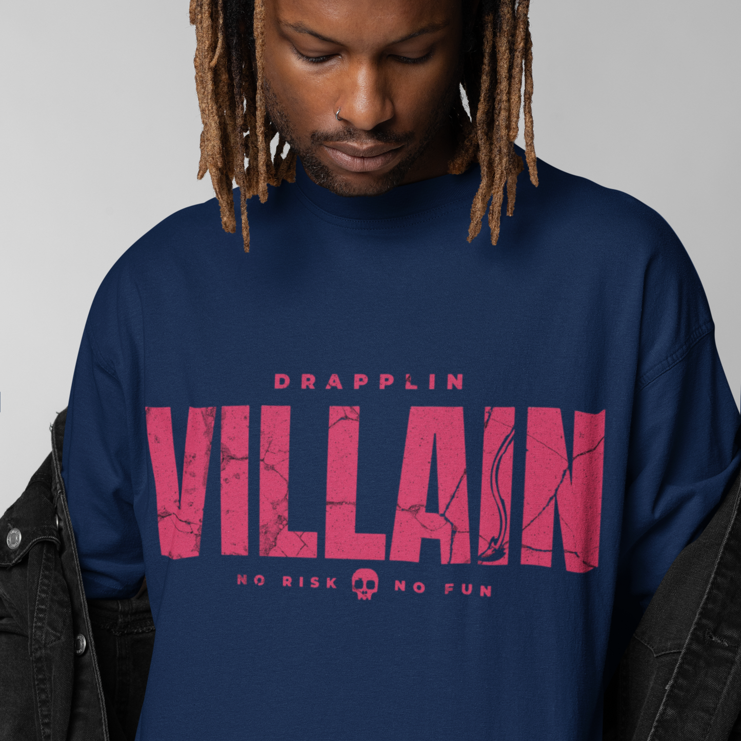 Villain Premium Navy Blue Oversized Typography T-shirt