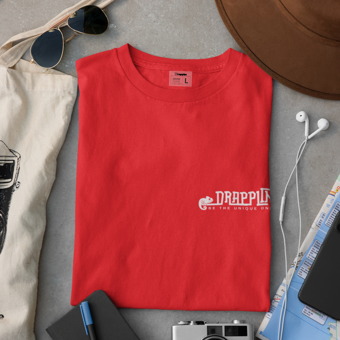 Drapplin Logo Red Crew Neck Embroidered T-shirt