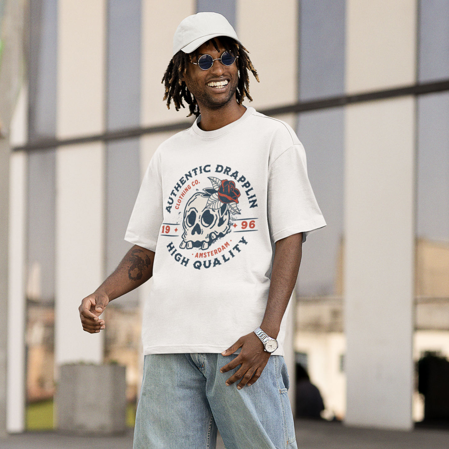 Drapplin Authentic Premium White Oversized Printed T-shirt