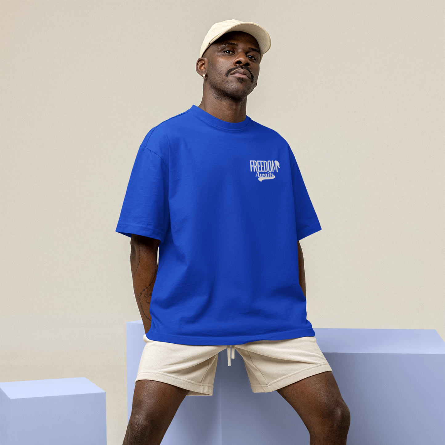 Freedom Awaits Premium Royal Blue Oversized Typography Back Printed T-shirt