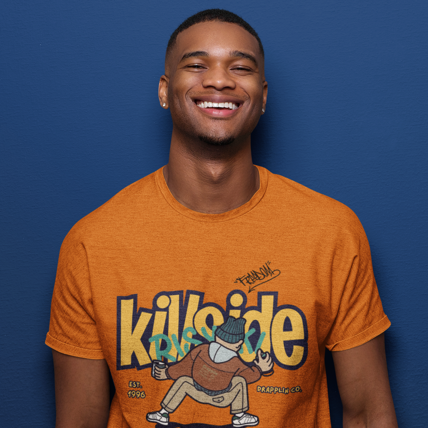 Killside Orange Crew Neck Graphic Printed T-shirt