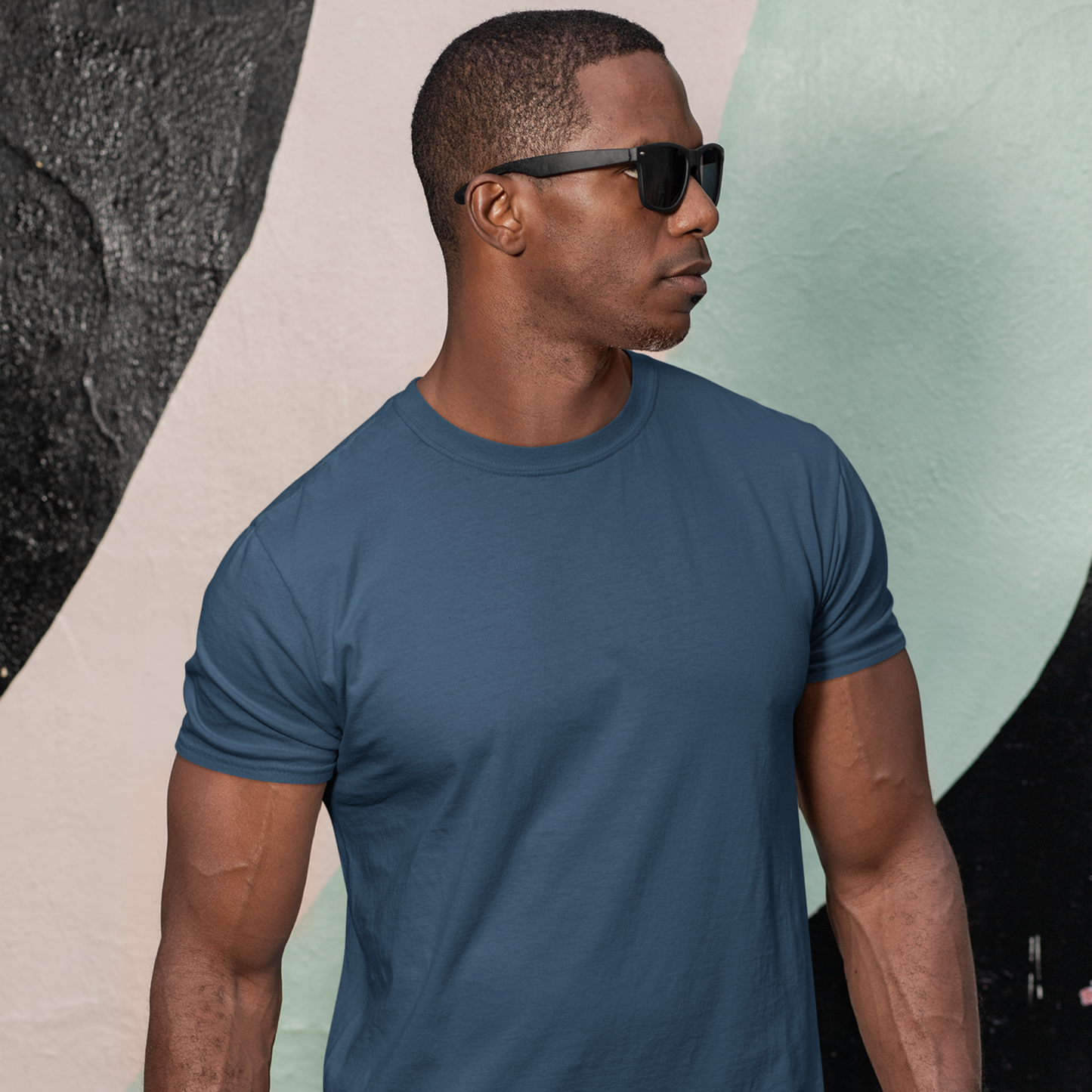 Premium Petrol Blue Regular Crew Neck Solid Plain T-shirt