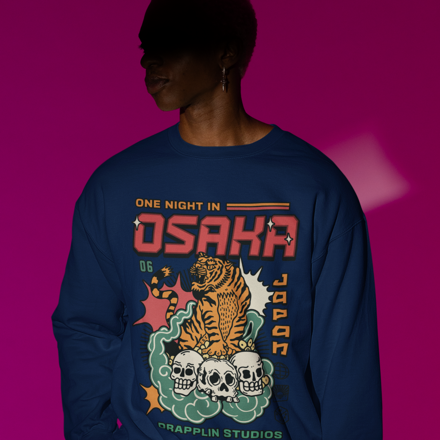 Osaka Navy Blue Regular Typographic Printed Sweatshirt