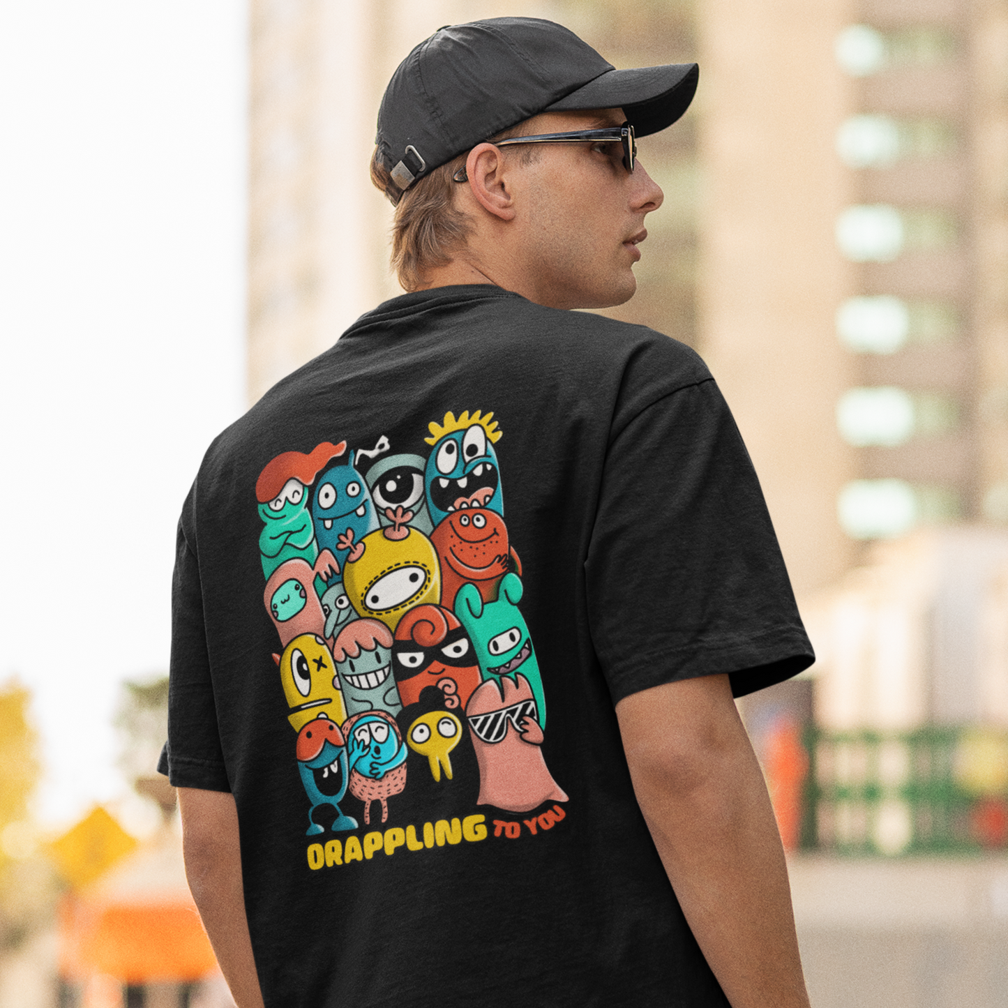 Drapplin To You Premium Black Oversized Typography Back Printed T-shirt