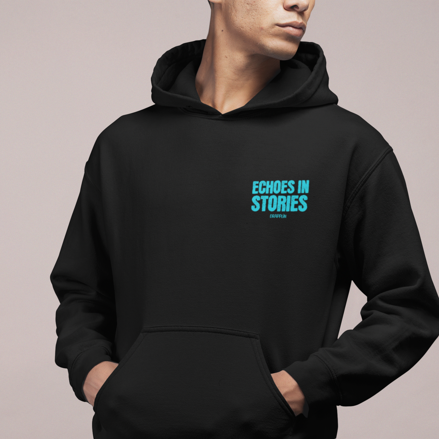 Echoes Black Regular Back Typographic Printed Hoodie