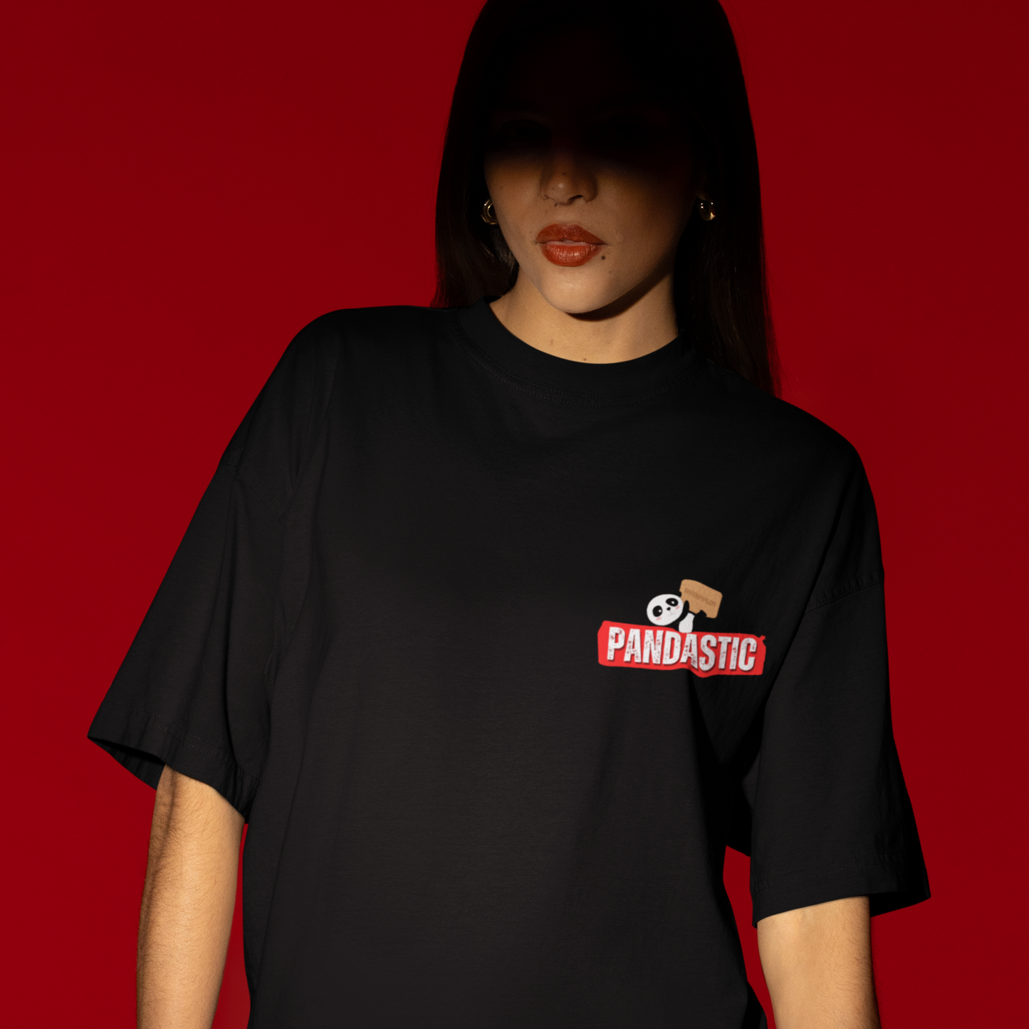 Pandastic Premium Woman Black Oversized Printed T-shirt