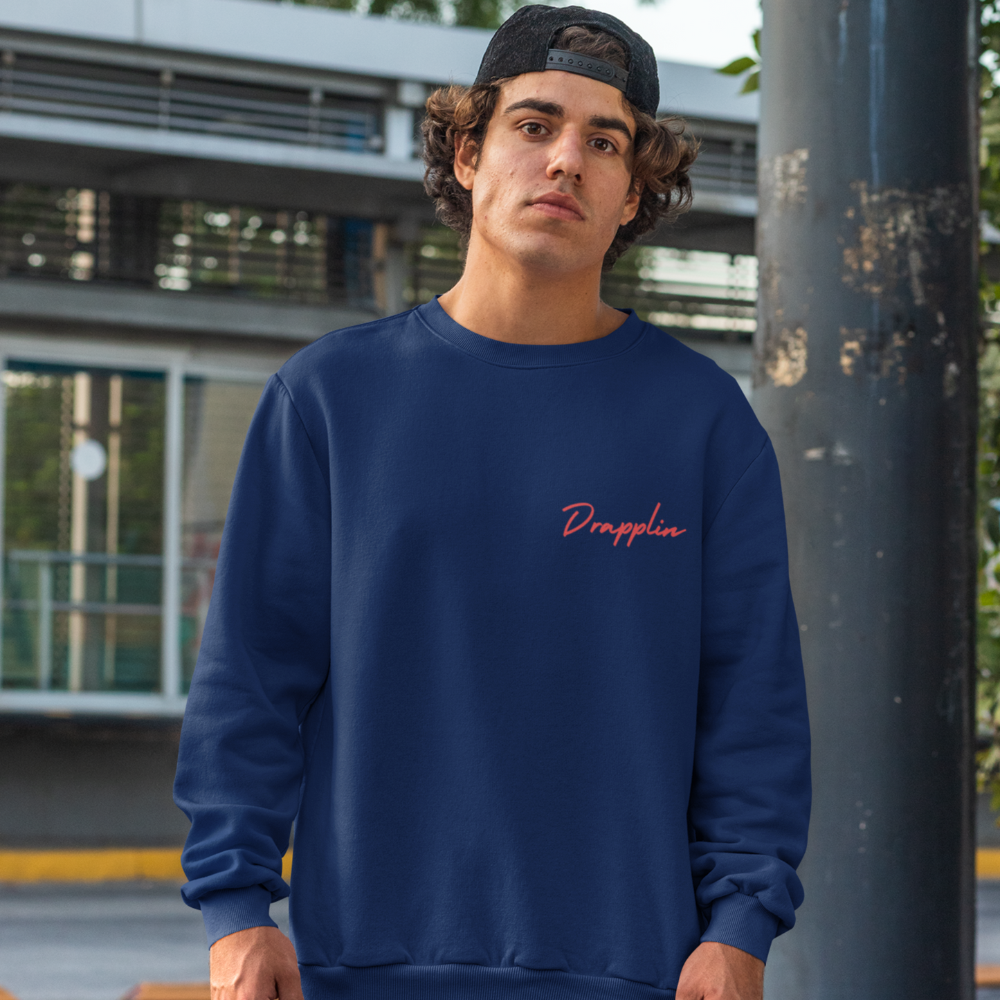 No Stress Navy Blue Oversized Back Typographic Printed Sweatshirt