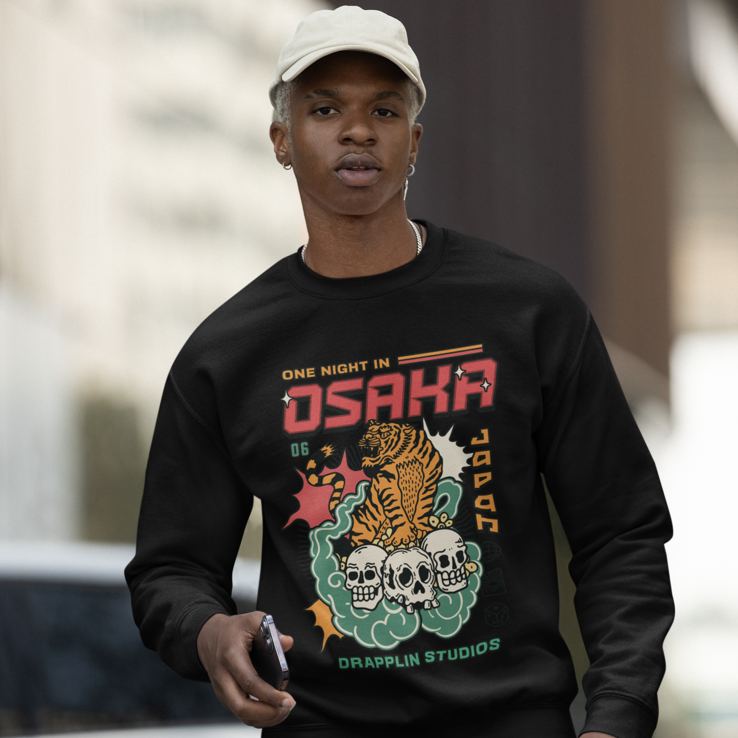 Osaka Black Regular Typographic Printed Sweatshirt
