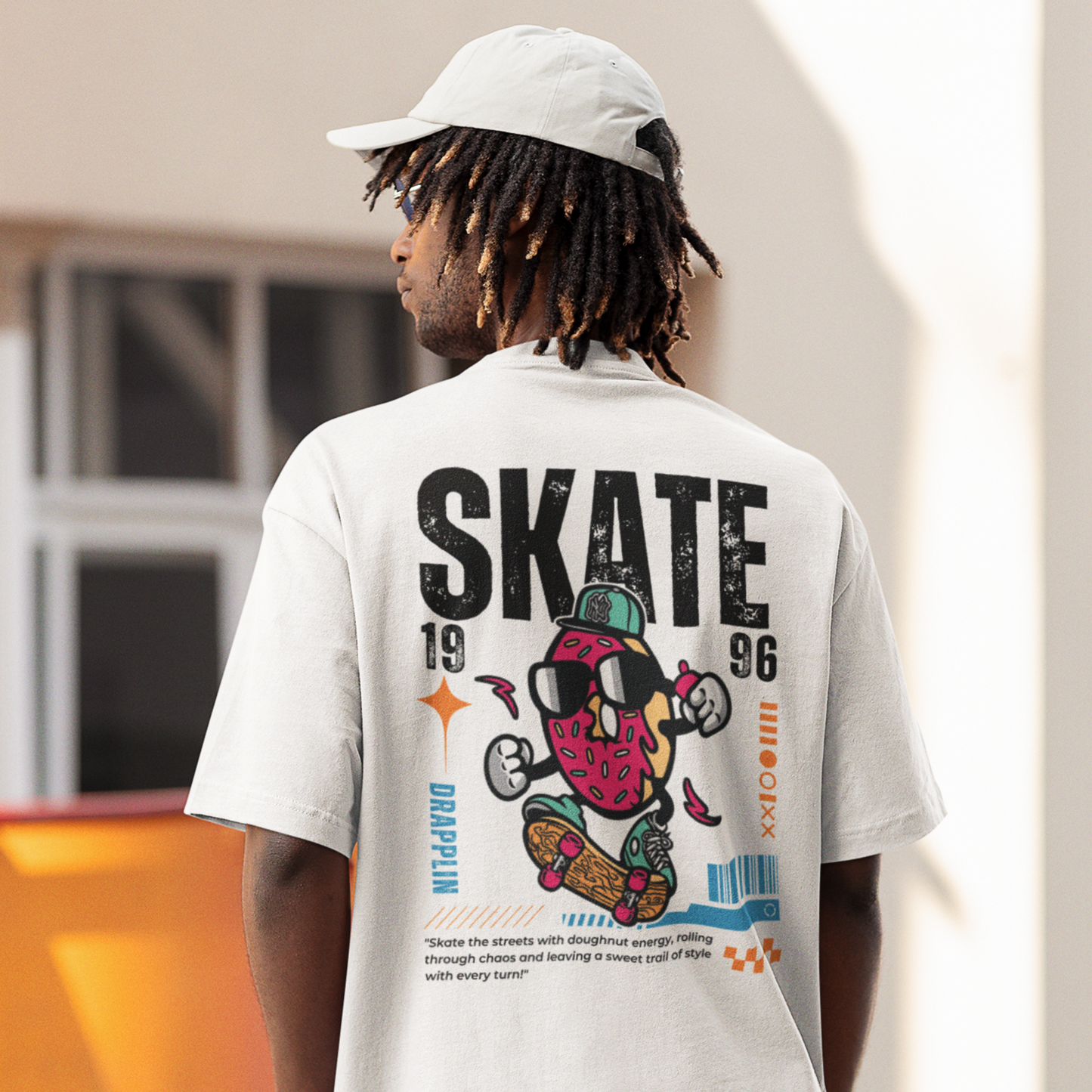 Skate White Oversized Typography Back Printed T-shirt