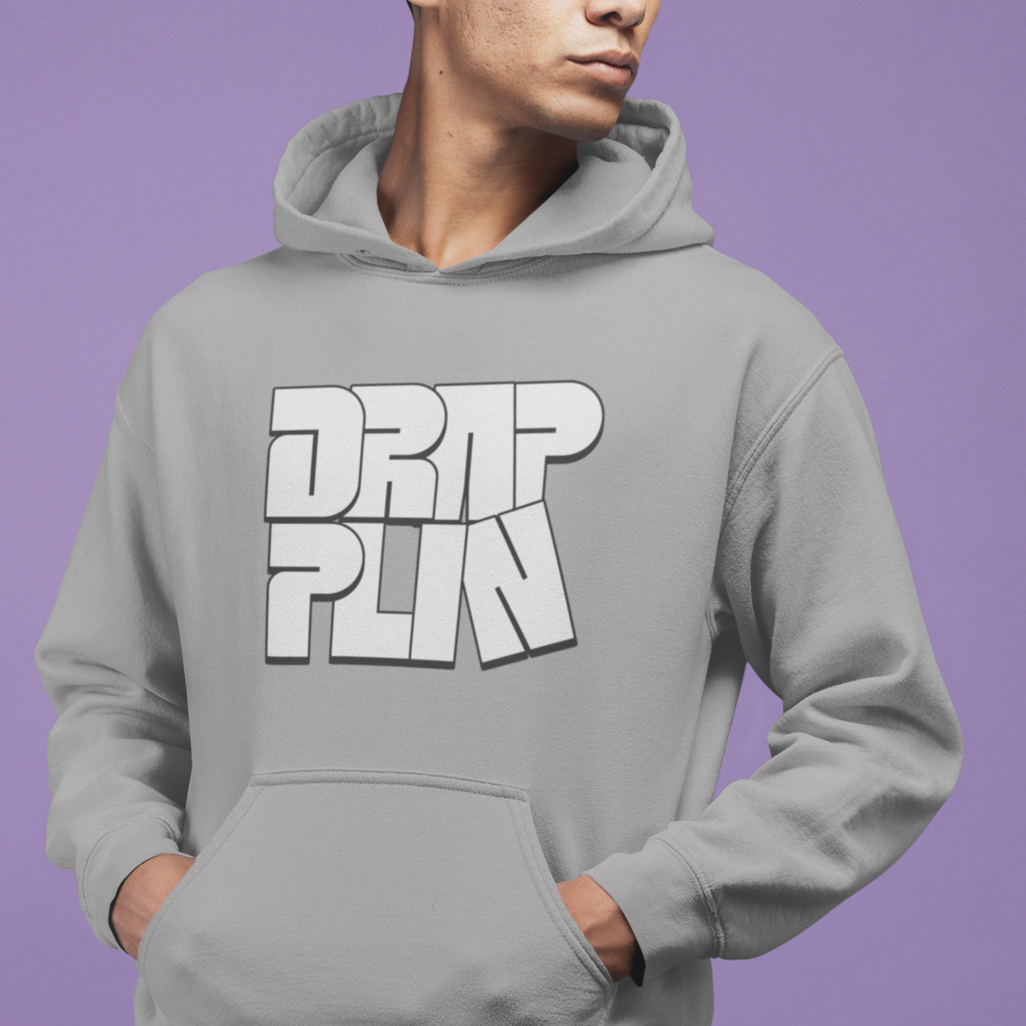 Drapplin Grey Mélange Regular Typographic Printed Hoodie