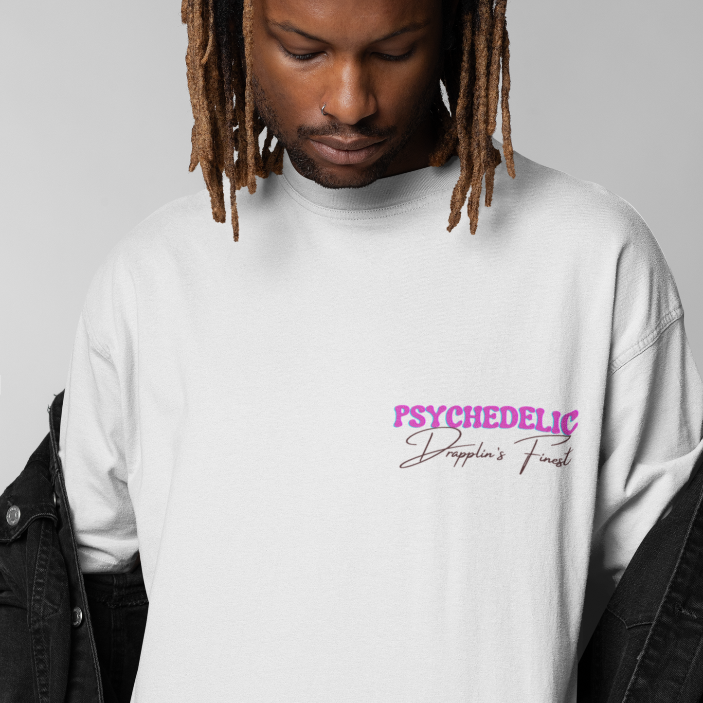 Psychedelic Premium White Oversized Typography Back Printed T-shirt