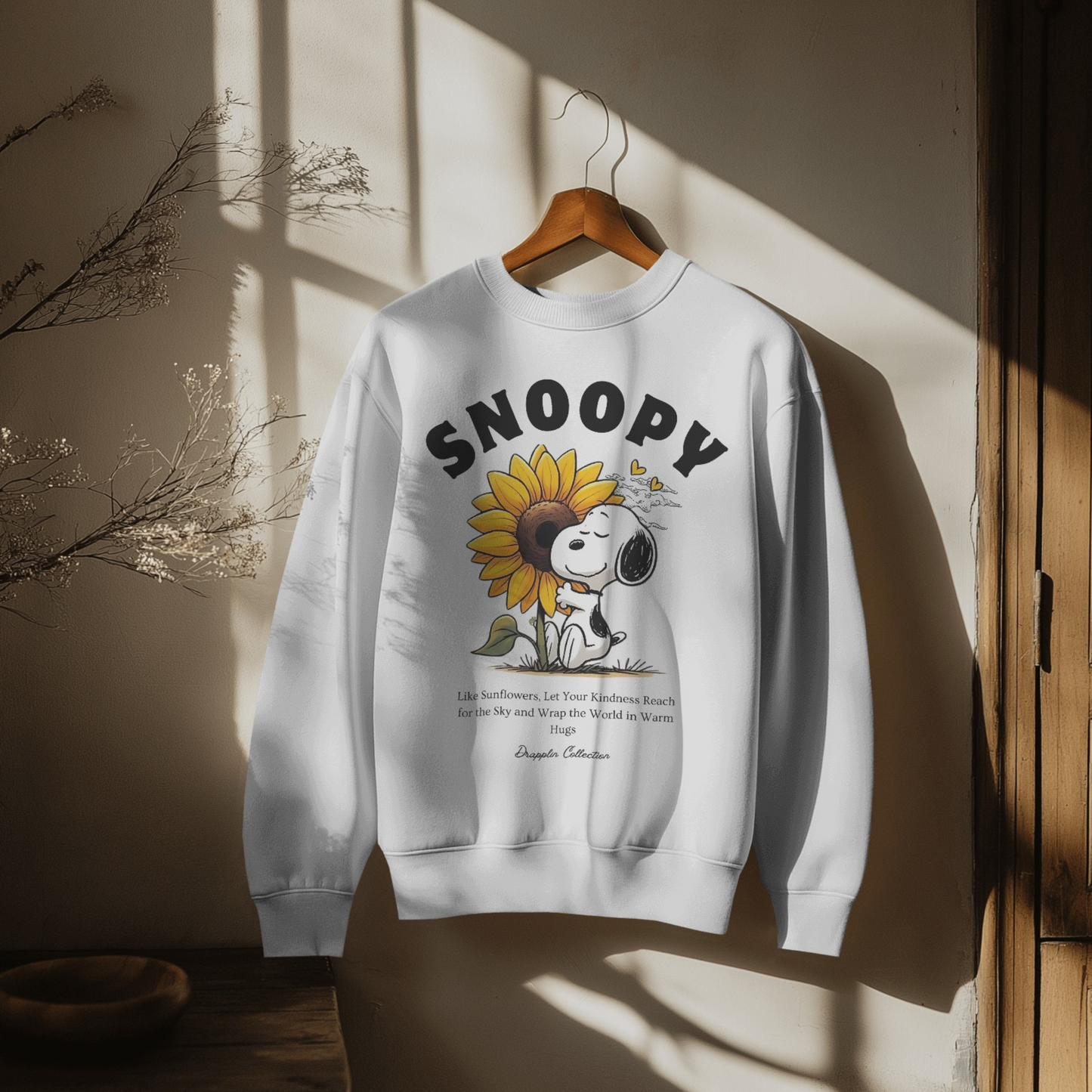 Snoopy White Woman Regular Typographic Printed Sweatshirt