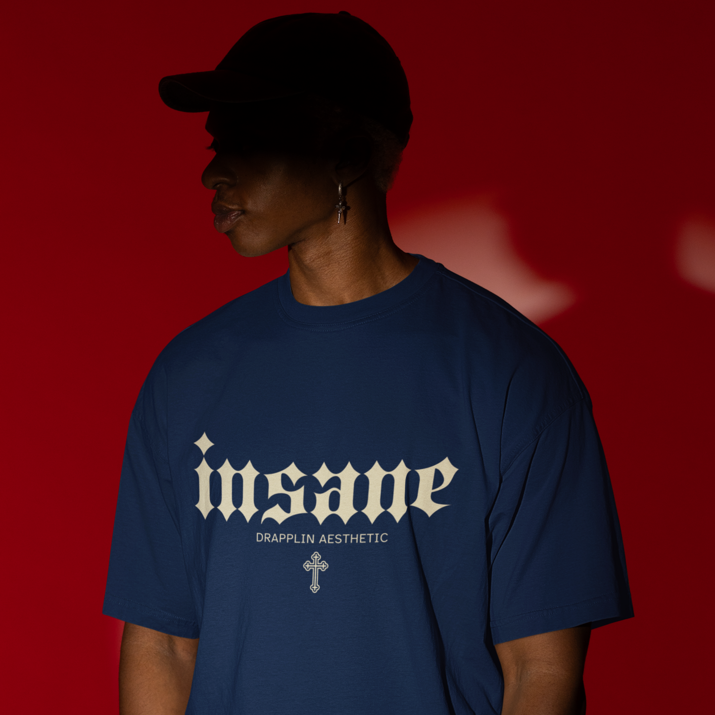 Insane Premium Navy Blue Oversized Typography Back Printed T-shirt