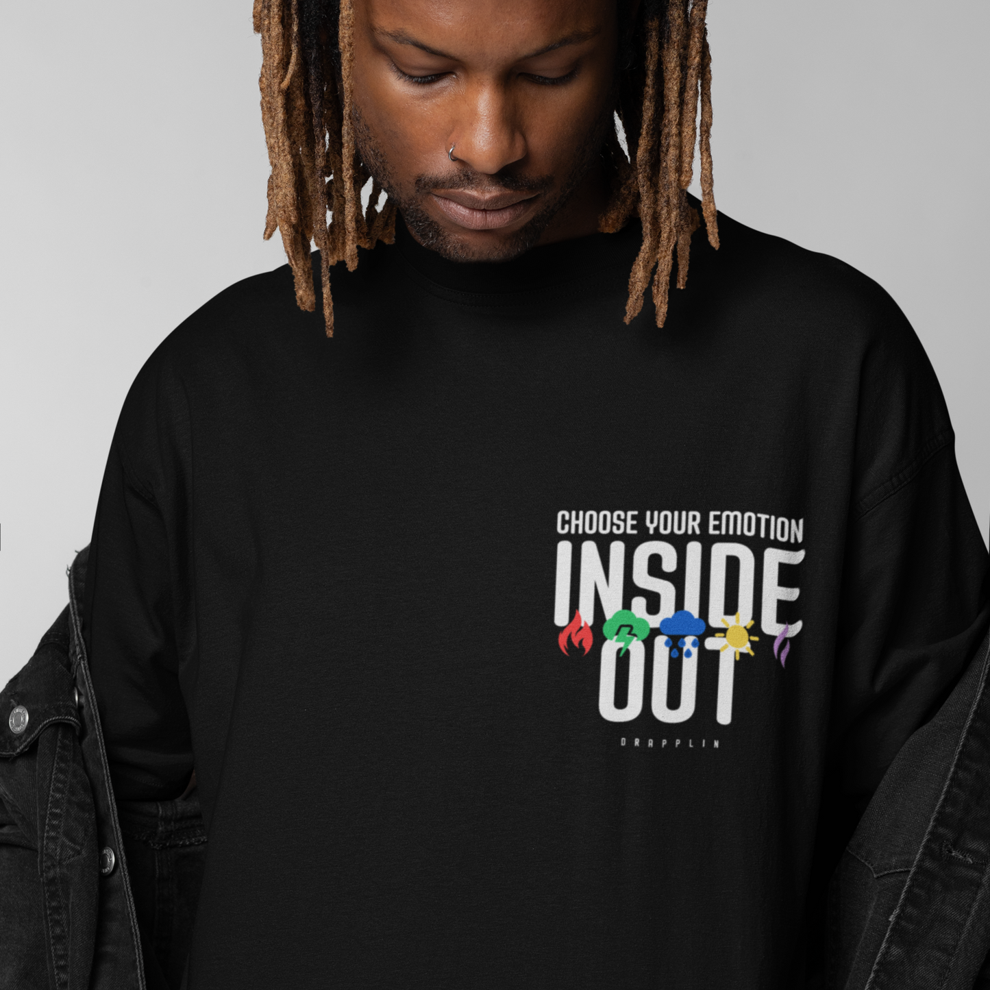 Inside Out Premium Black Oversized Printed T-shirt