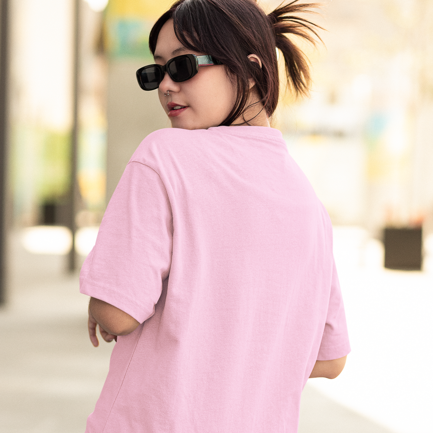 Smiley Premium Baby Pink Woman Oversized Printed T-shirt