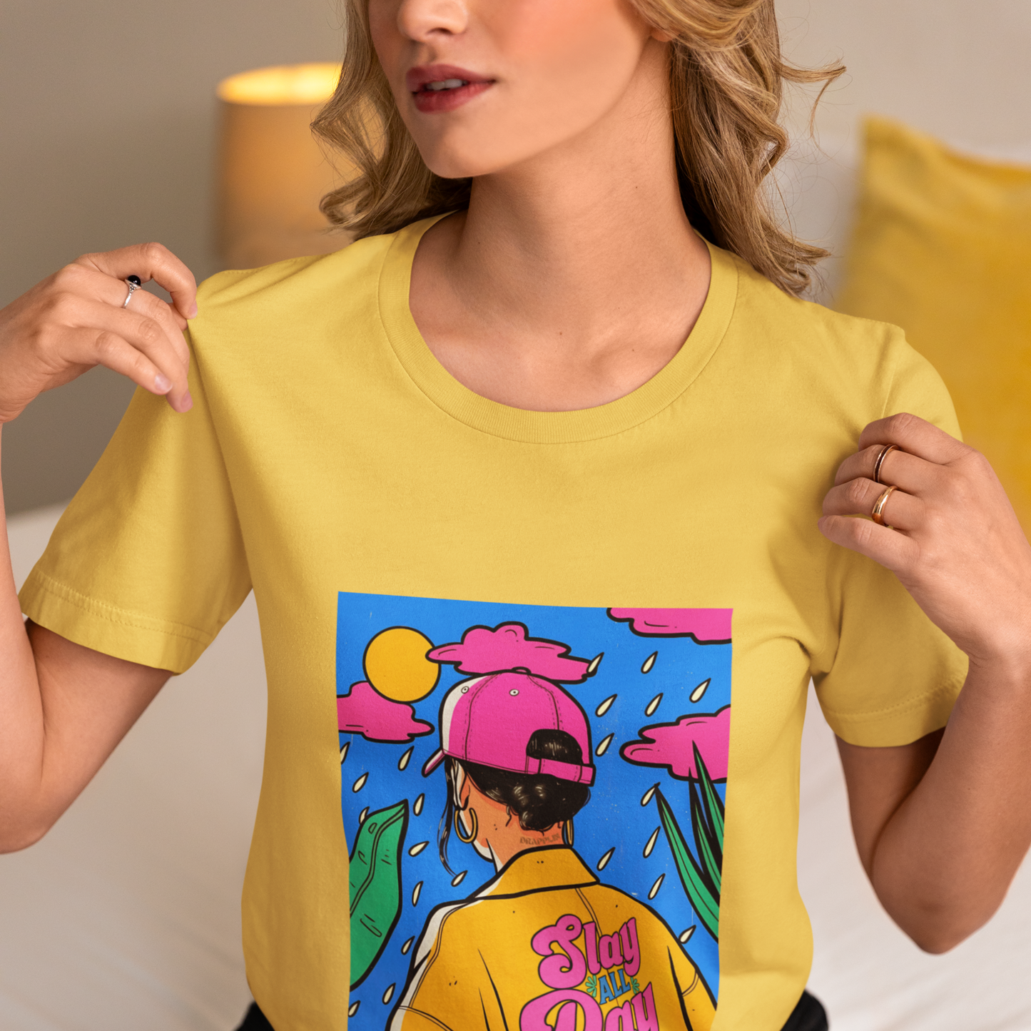 Slay Woman Yellow Relaxed Fit Printed T-shirt