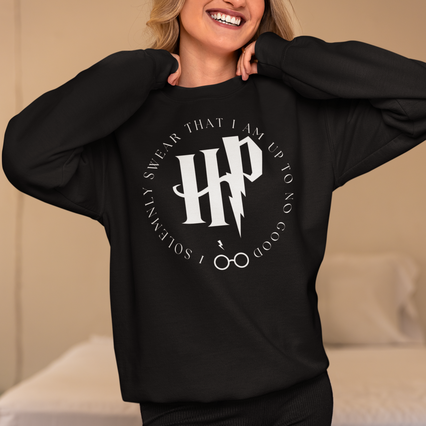 Harry Potter Black Woman Regular Typographic Printed Sweatshirt