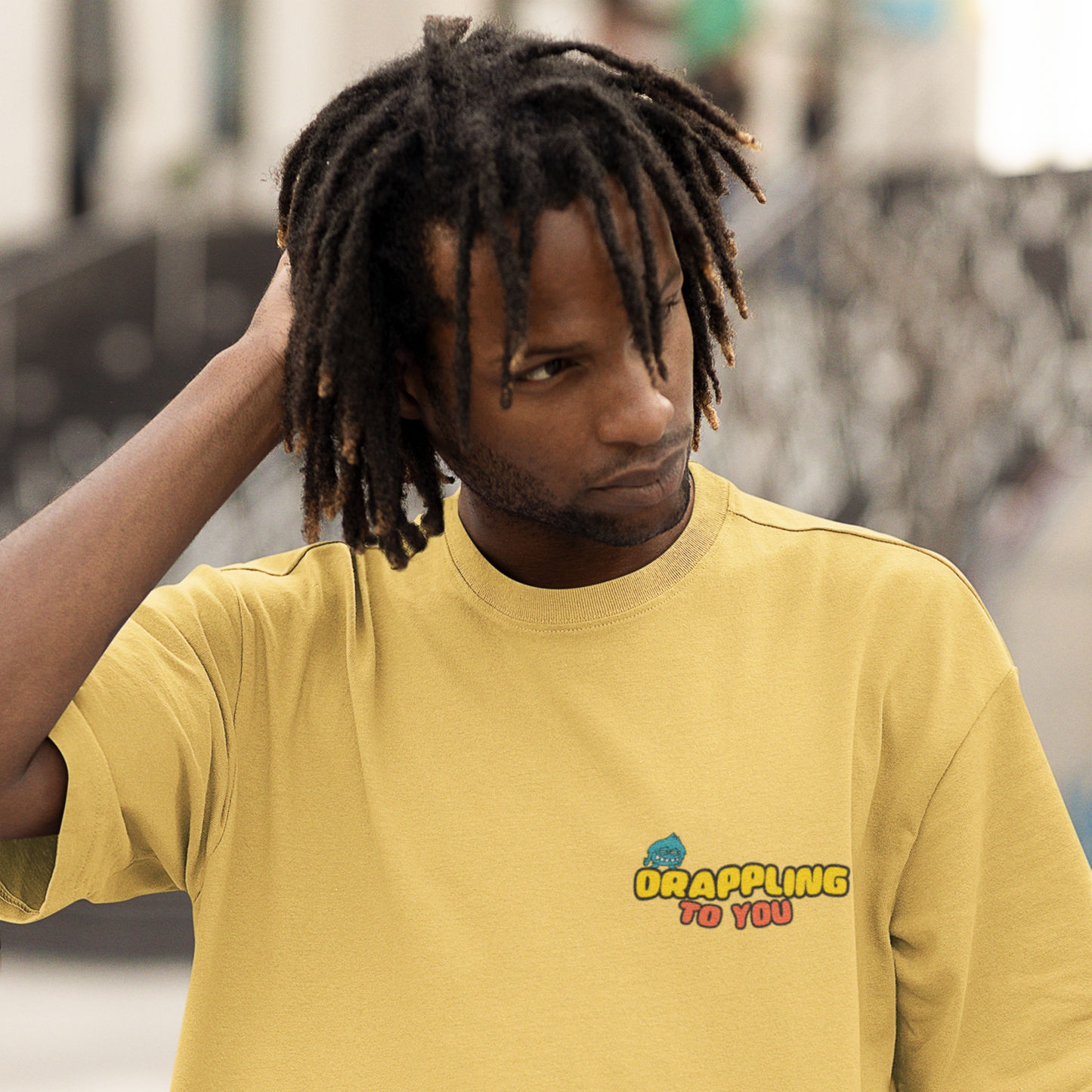 Drapplin To You Premium Mustard Yellow Oversized Typography Back Printed T-shirt