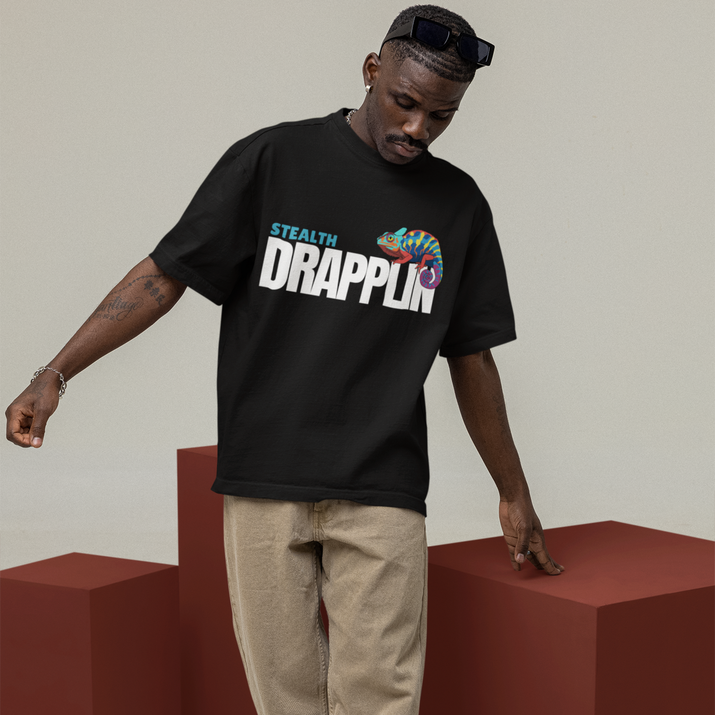 Stealth Premium Black Oversized Typography Printed T-shirt