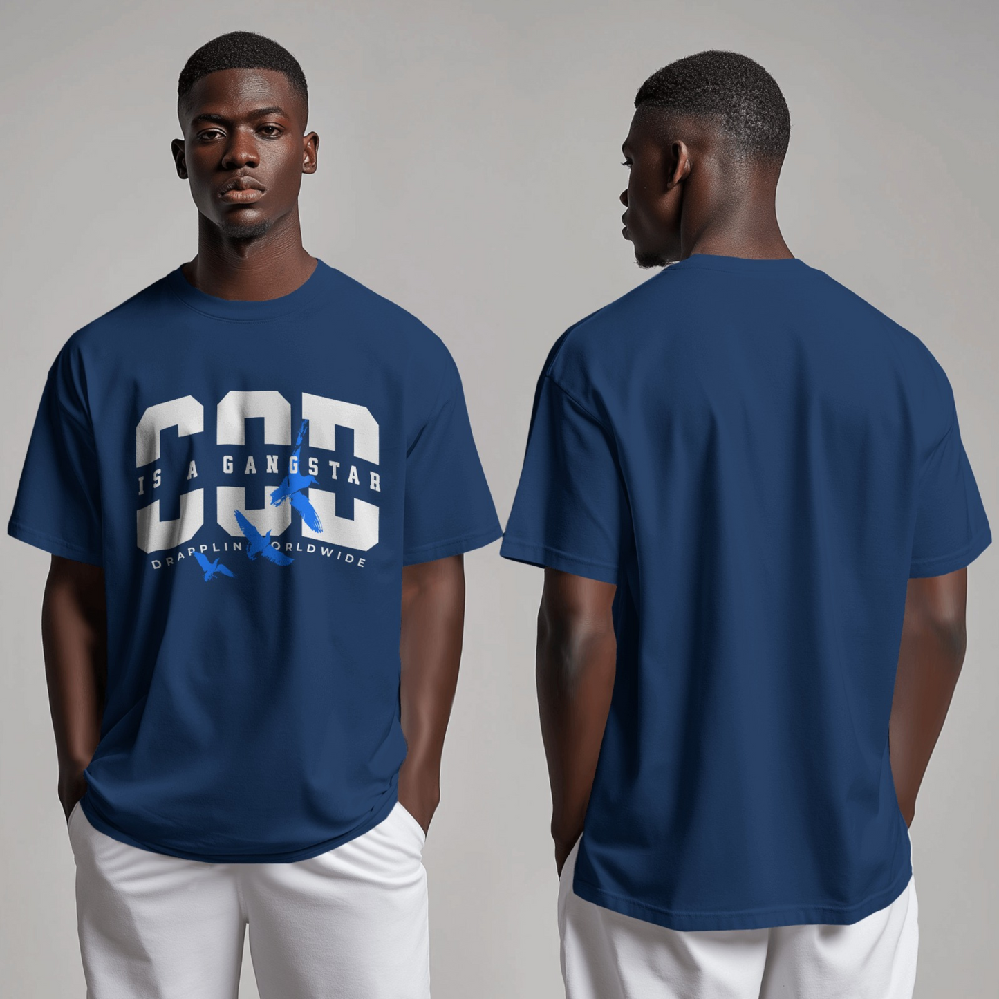 God Gangster Premium Navy Blue Oversized Typography Printed T-shirt