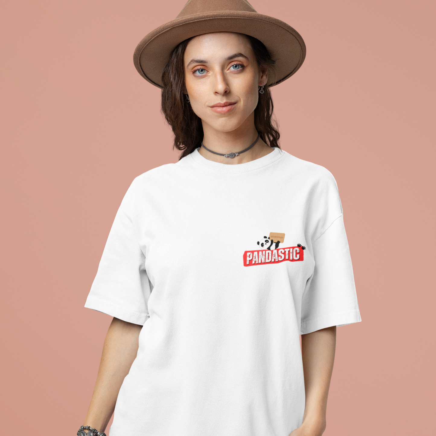 Pandastic Premium Woman White Oversized Printed T-shirt