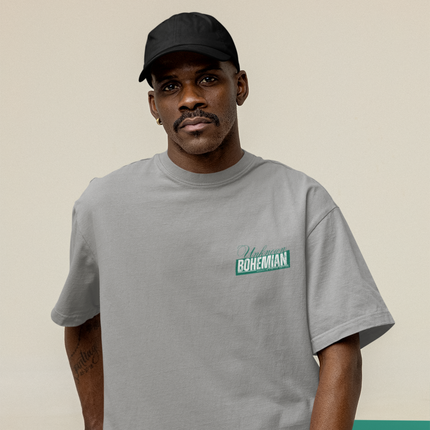 Unknown Bohemian Premium Grey Mélange Oversized Typography Back Printed T-shirt
