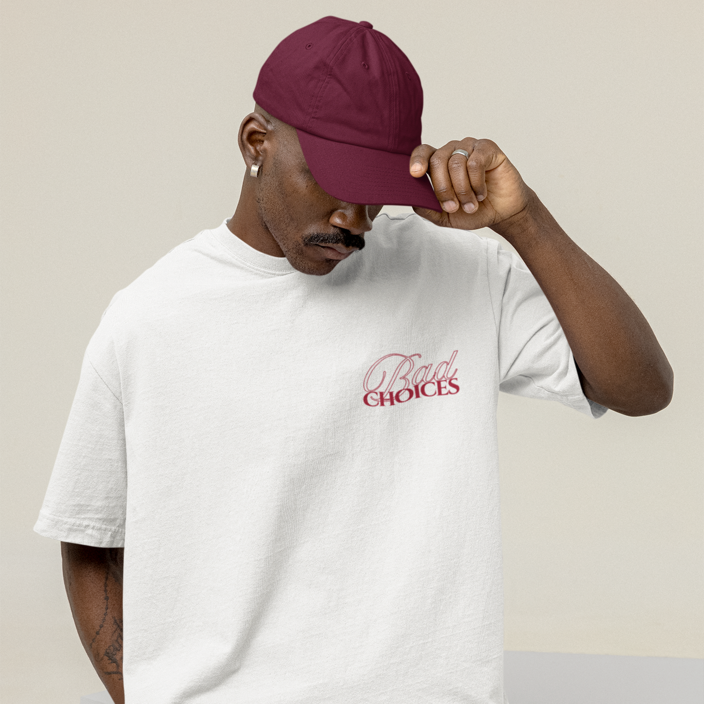 Bad Choices Premium White Oversized Typography Printed T-shirt
