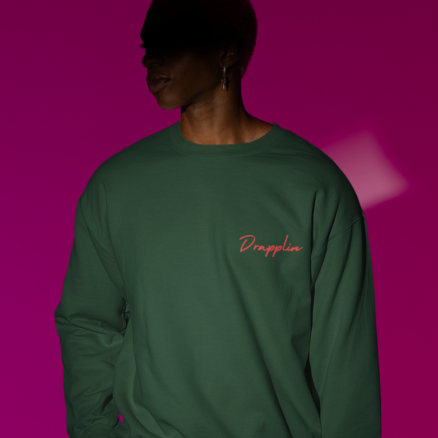 No Stress Forest Green Oversized Back Typographic Printed Sweatshirt