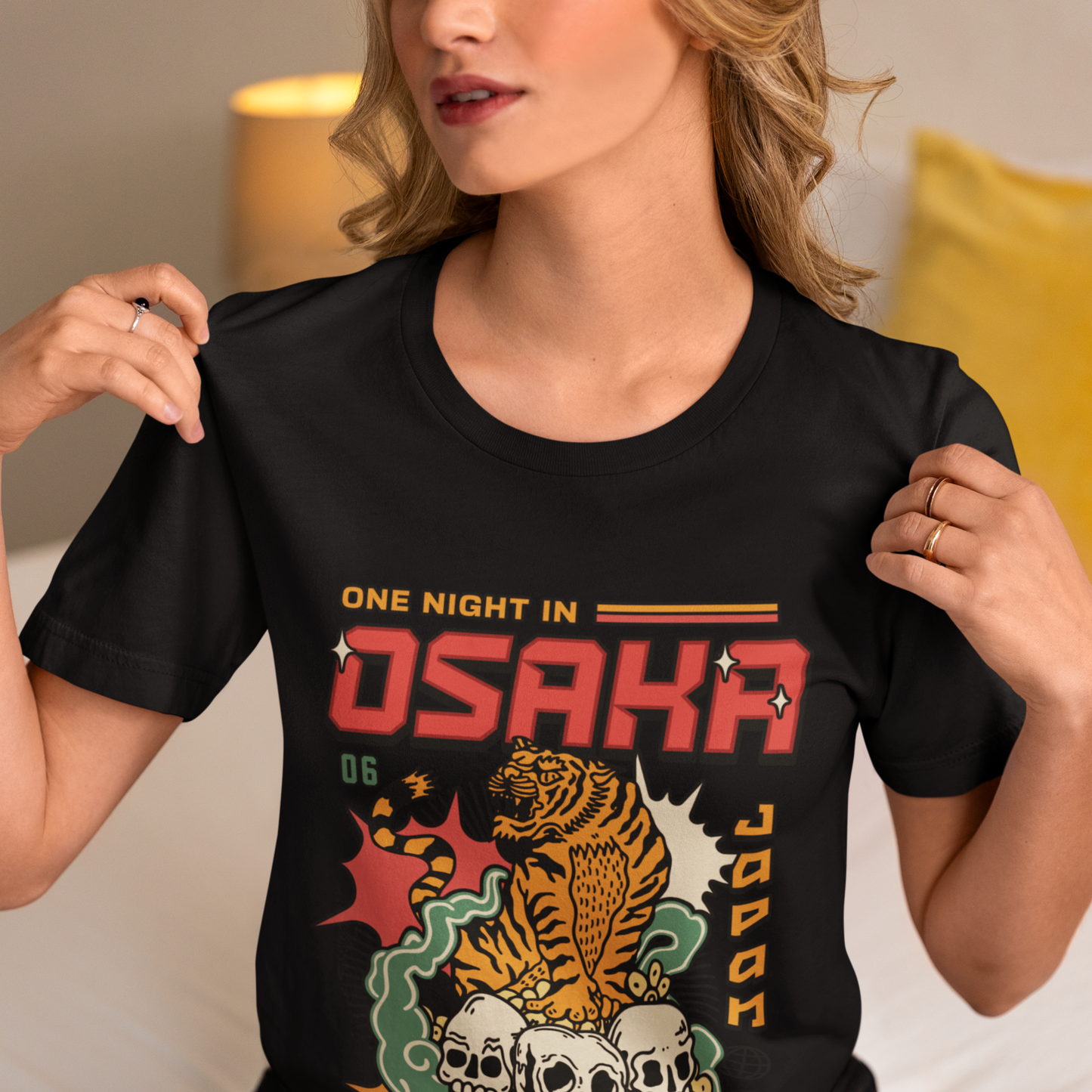 Osaka Unisex Black Relaxed Fit Printed T-shirt