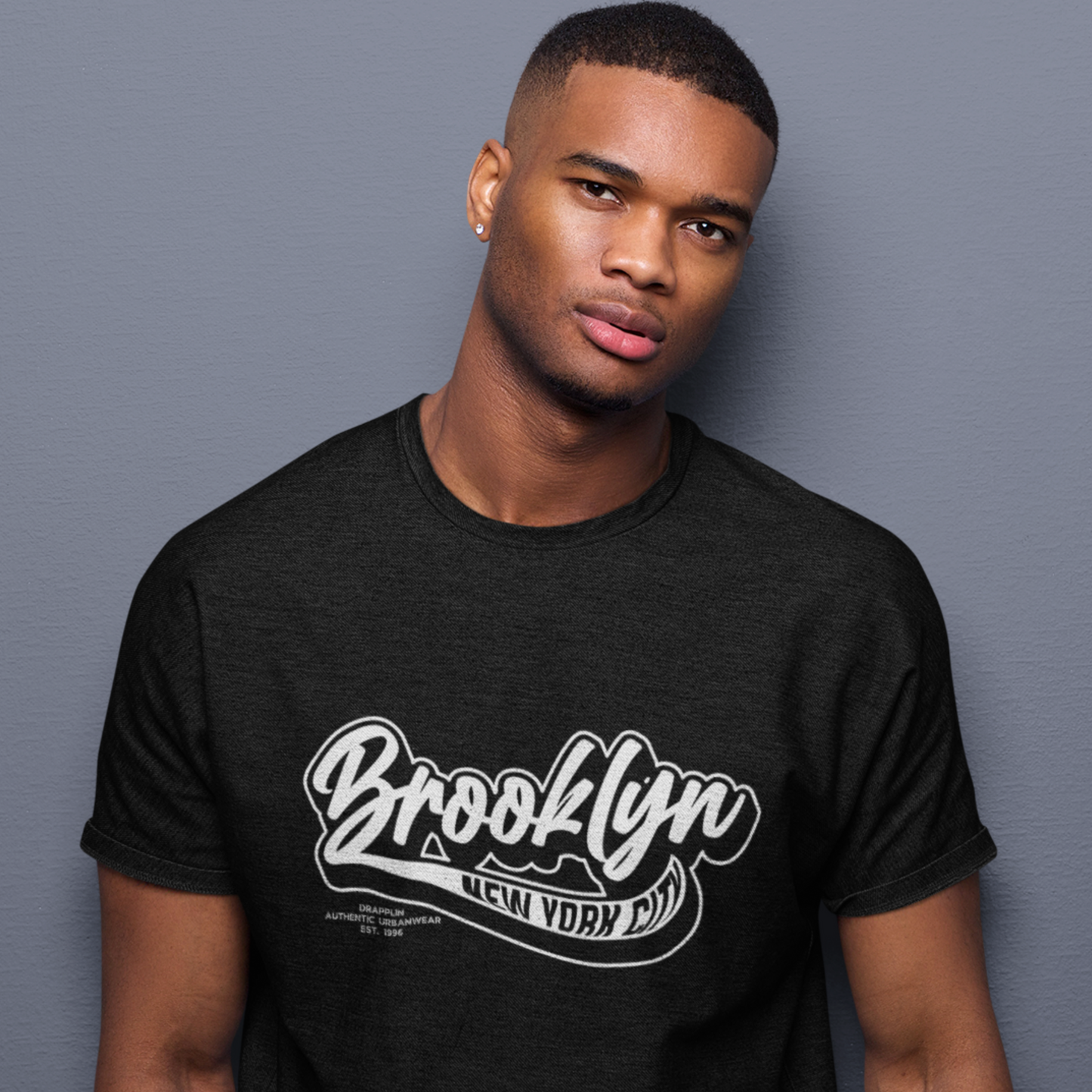 Brooklyn Black Typographic Crew Neck Graphic Printed T-shirt