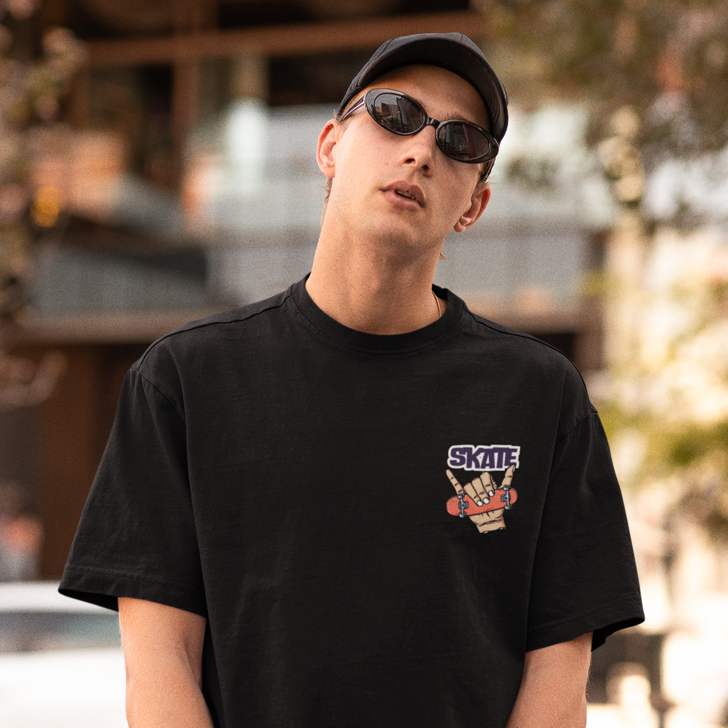Skate Black Oversized Typography Back Printed T-shirt