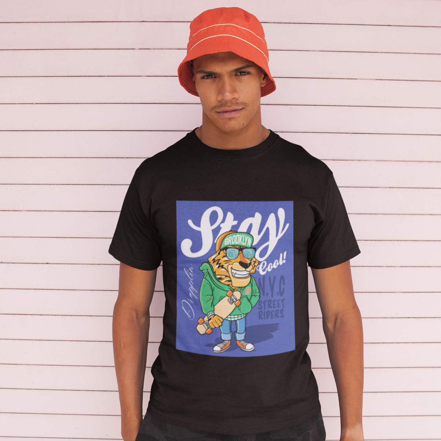 Stay Premium Black Crew Neck Graphic Printed T-shirt