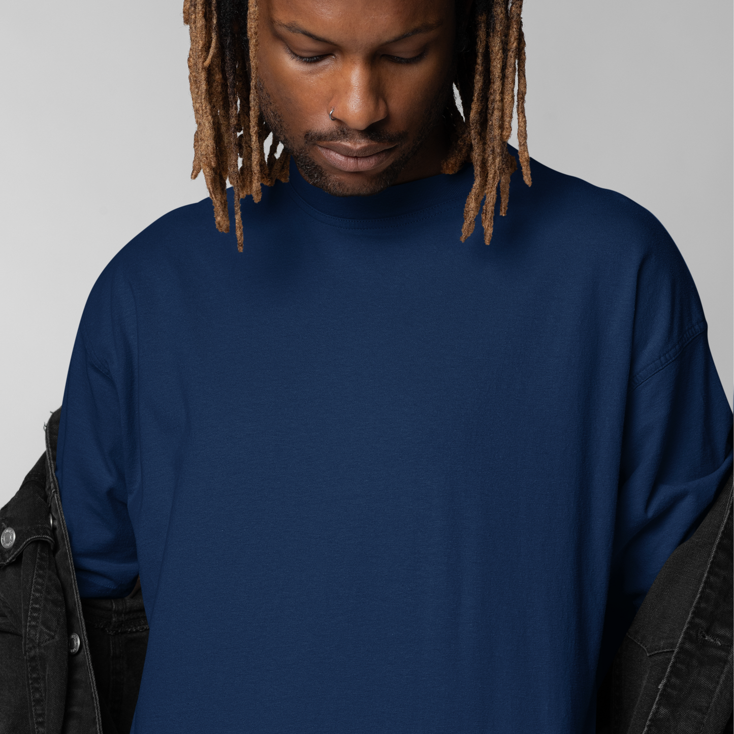 Premium Navy Blue Oversized Solid Plain T-shirt