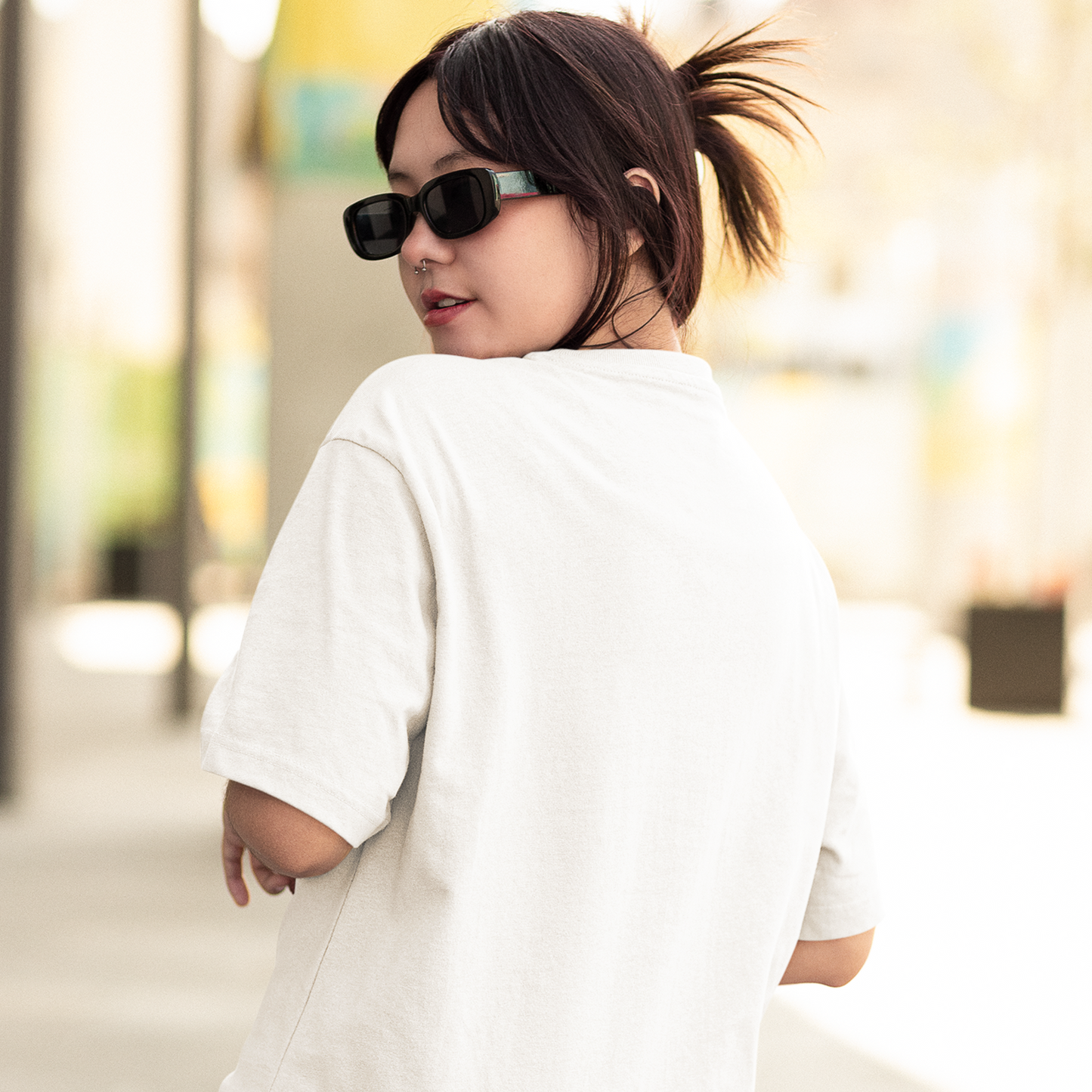 Smiley Premium White Woman Oversized Printed T-shirt