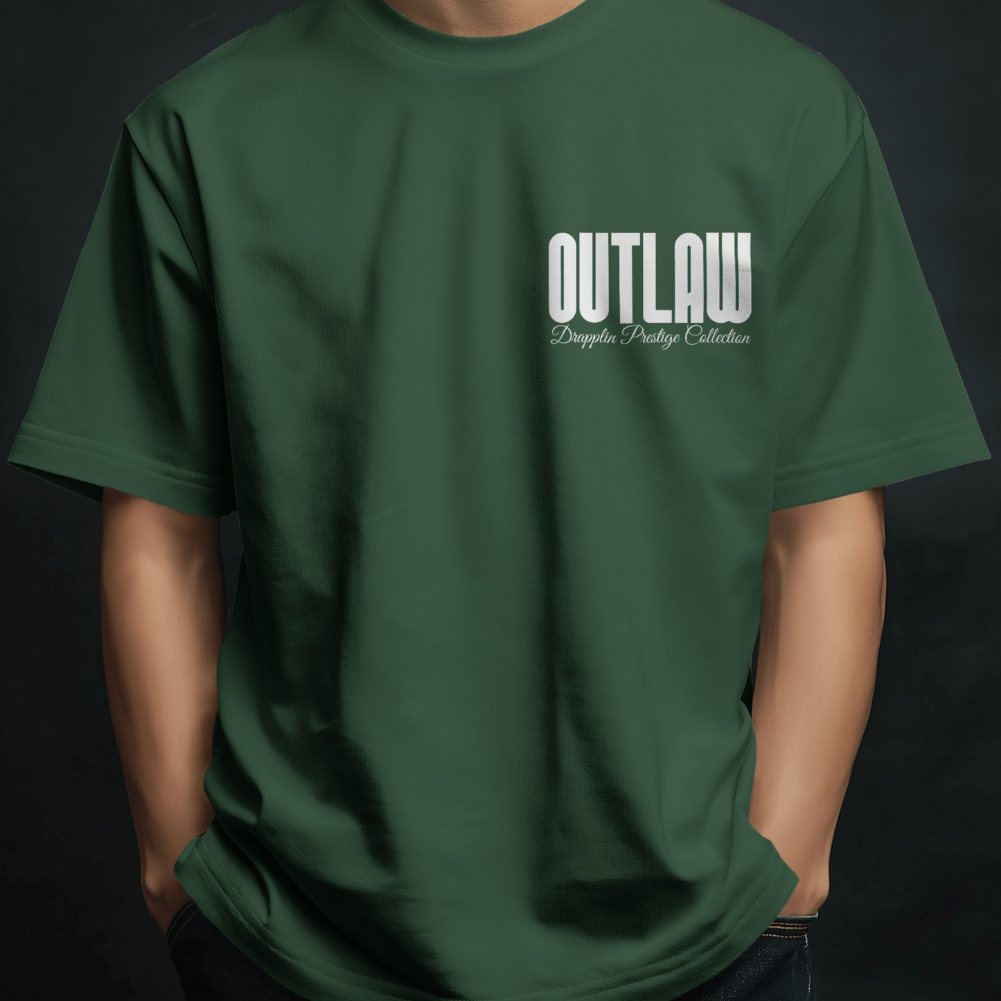 Outlaw Premium Forest Green Oversized Typography Back Printed T-shirt