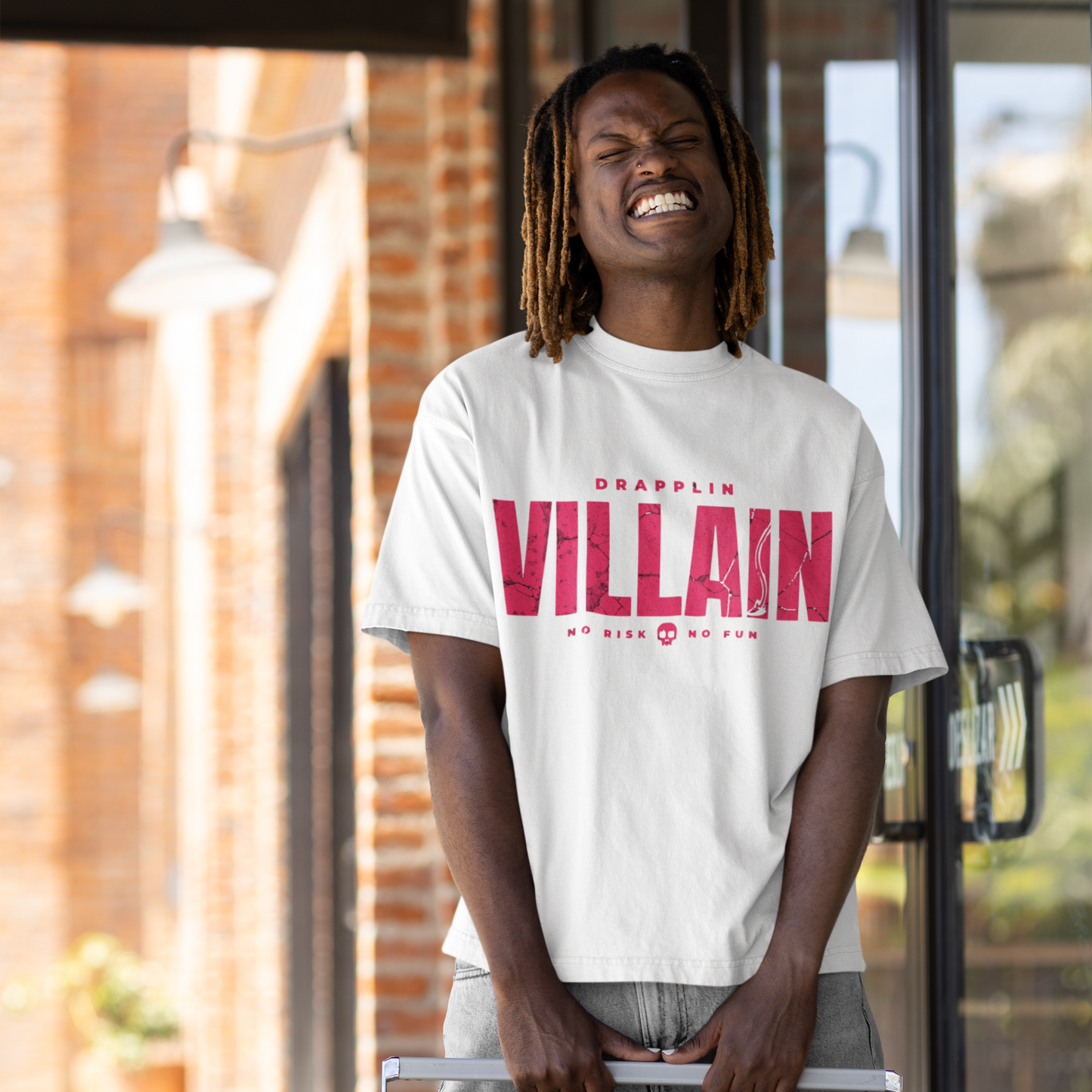 Villain Premium White Oversized Typography T-shirt