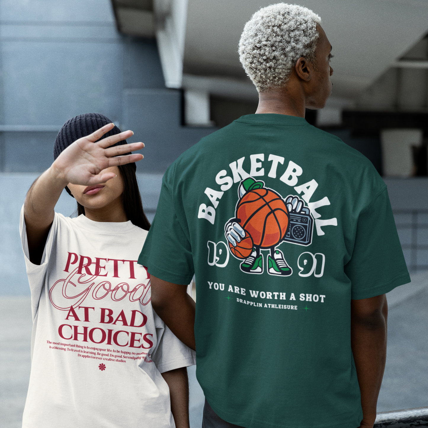 Basketball Premium Forest Green Oversized Typography Back Printed T-shirt