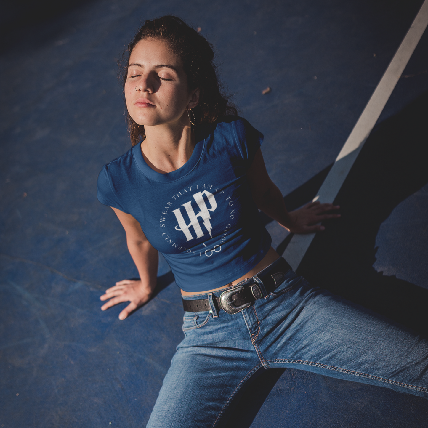 Women's Harry Potter Navy Blue Graphic Printed Crop Top T-shirt