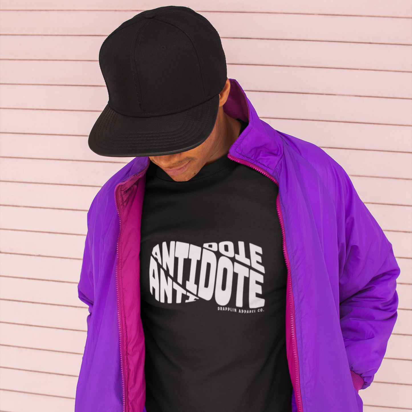 Antidote Black Crew Neck Graphic Printed T-shirt