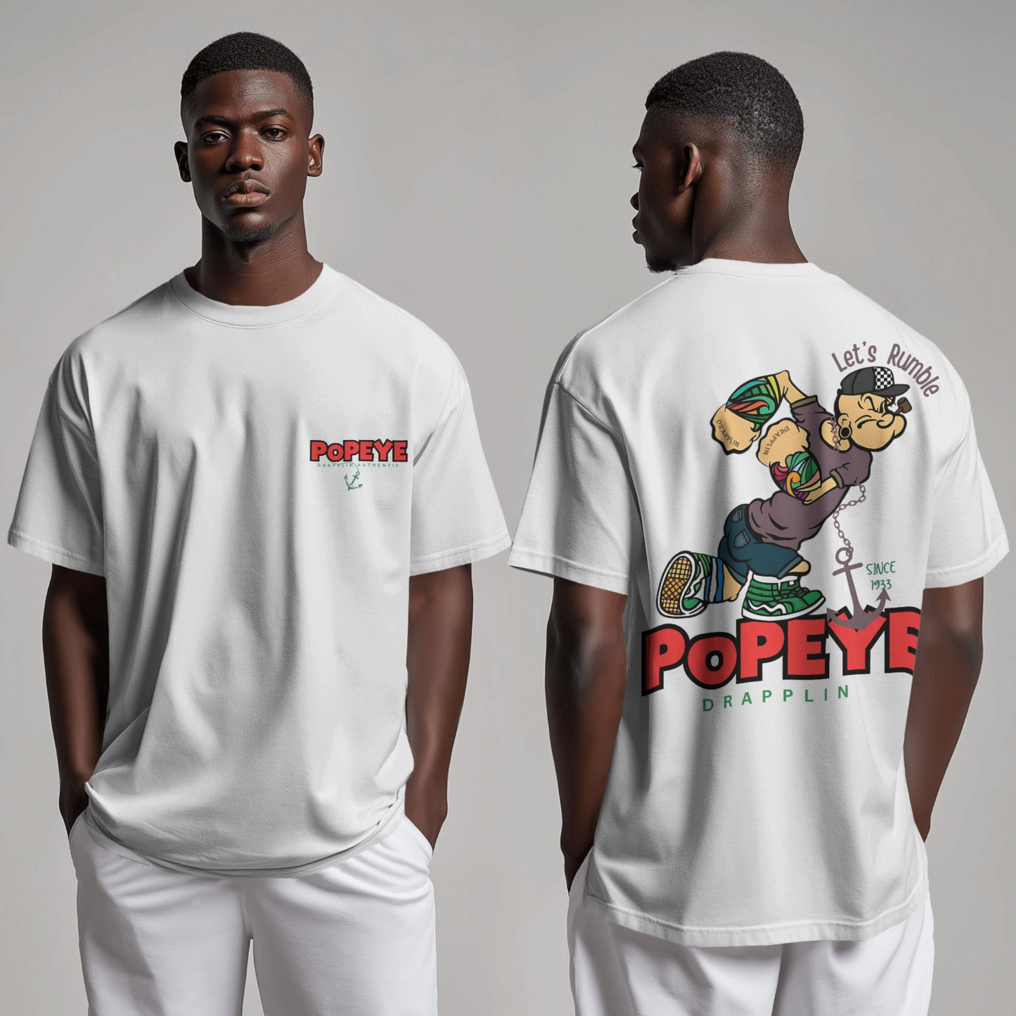 Popeye Premium White Oversized Typography Back Printed T-shirt